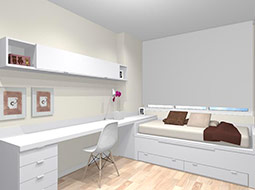 Diseño en 3D de habitaciones juveniles.