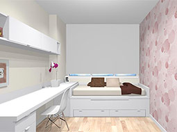 Diseño en 3D de habitaciones juveniles.