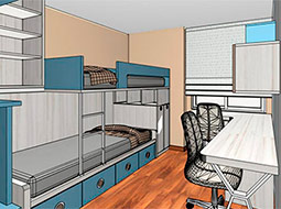 Diseño en 3D de habitaciones juveniles.