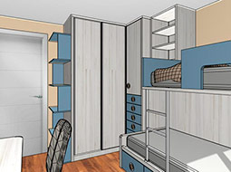 Diseño en 3D de habitaciones juveniles.